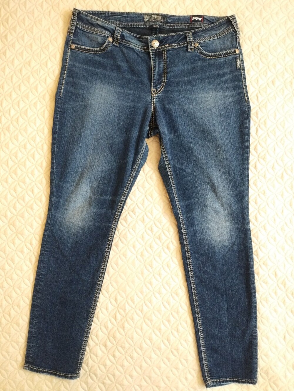 Silver Jeans Suki Mid Skinny Super Stretch Embellished Dark Wash Jeans Pants